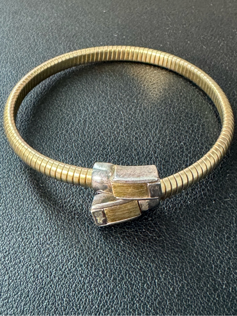 Vintage Signed Monet Two Tone Gaspipe Flex Bypass Bangle Bracelet